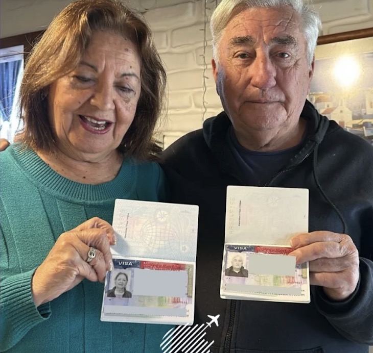 Pareja con sus pasaportes y visas